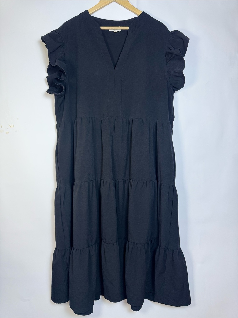 Entro Black Tiered Midi Dress Ruffle Sleeve V-Neck Boutique Women’s 2X